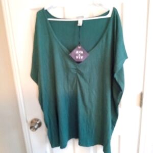 *NWT! AVA & VIV V NECK CASUAL DRESS TOP GREEN PLUS SIZE 4X